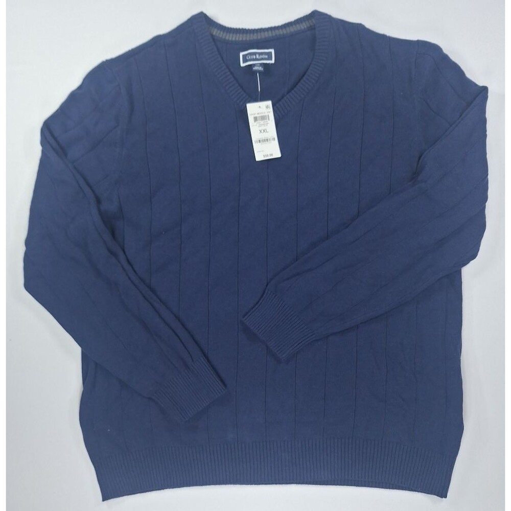 Club Room Men's XXL Navy Blue Drop Needle Knit Cotton Pullover Crewneck Sweater